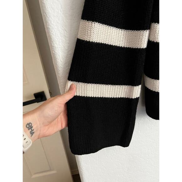 Banana Republic Wool Blend Mock Neck Wide Sleeve Striped Sweater Black White L - Picture 6 of 7